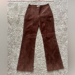 Margaret Godfrey Chocolate Brown Suede Leather Pants w/ Stitching Women Size 6